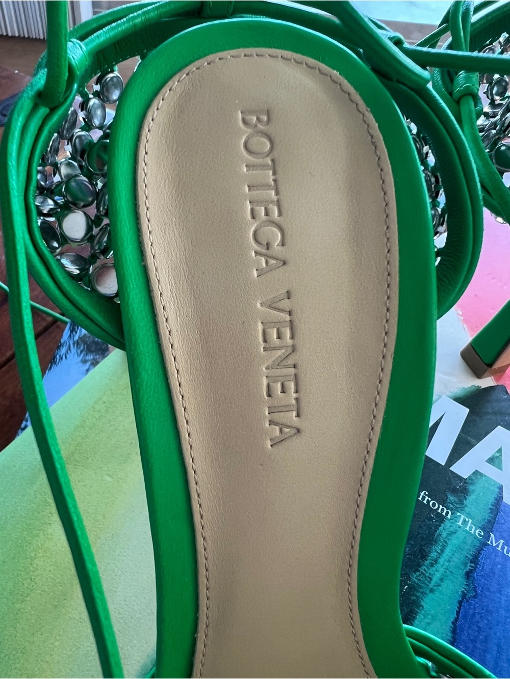 Bottega Veneta Green Crystal-Embellished Strappy Heels - Picture 10 of 10